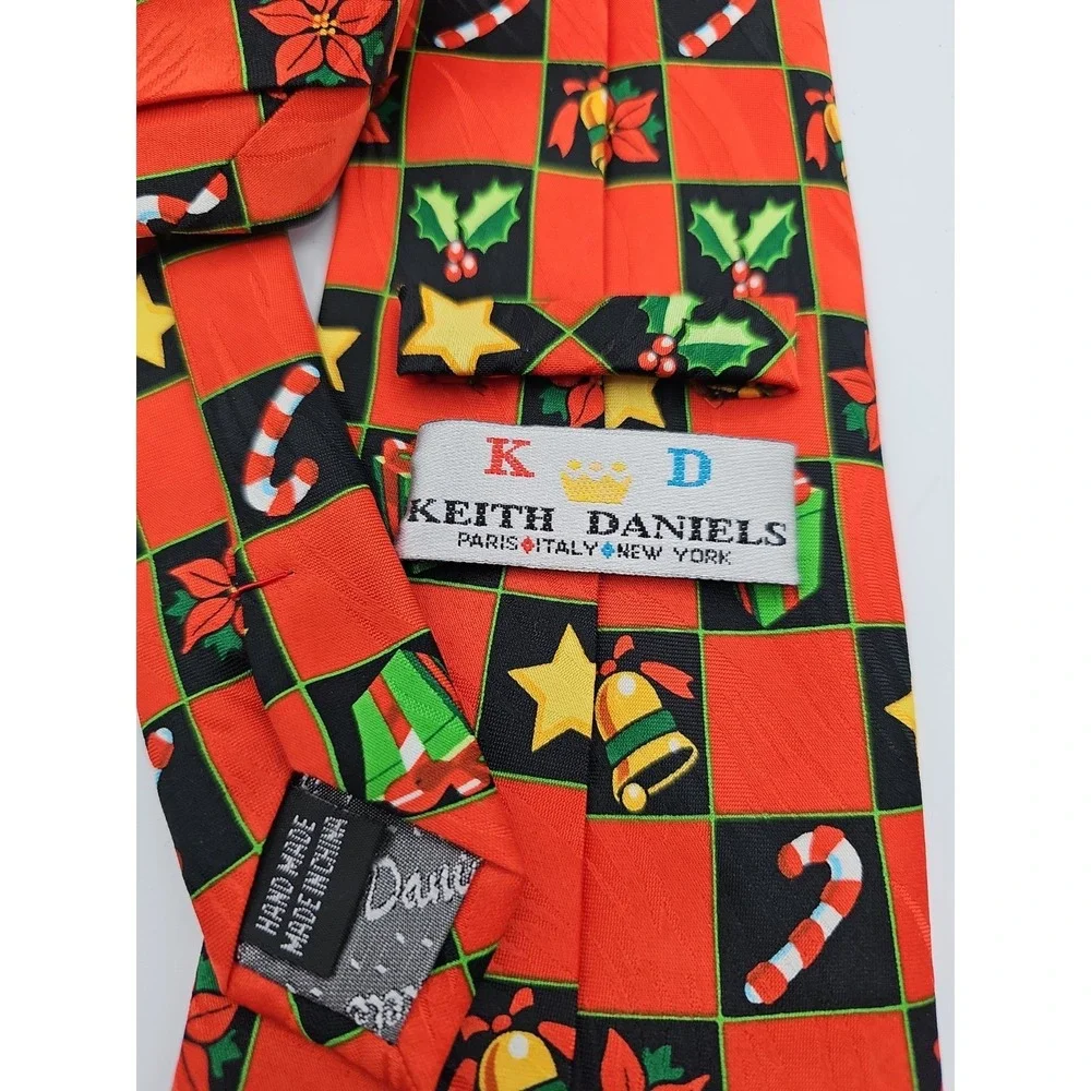 Keith Daniels Christmas Holiday Necktie Red Gift Candy Cane Wide Poly